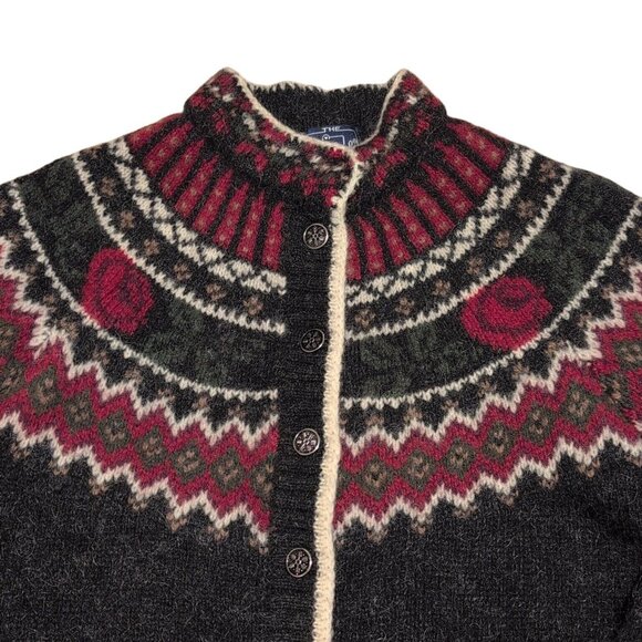 Vintage Woolrich Sweater Womens Large Wool Mohair Floral Fair Isle Button Up - Picture 2 of 10